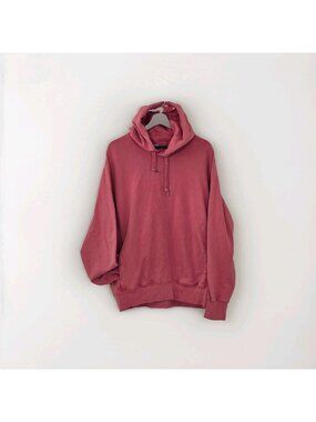 Uniqlo Hoodie Men L Unisex Orange LS French Terry Pockets Casual Minimalist Edgy